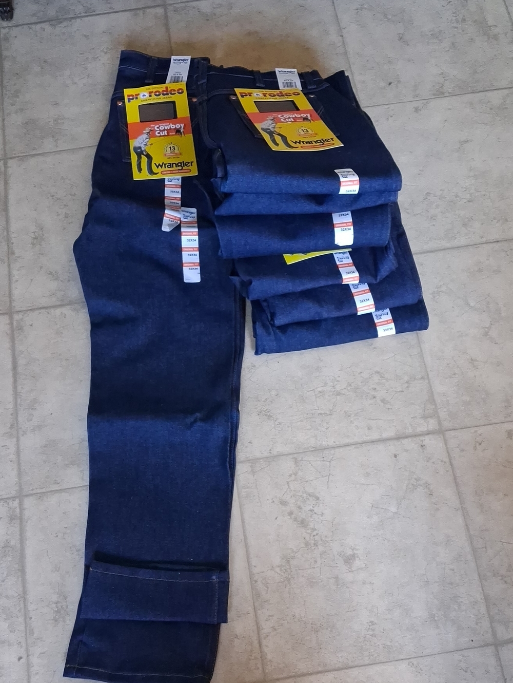 32x34 Wrangler Men's Bootcut Jeans - Dark Blue Denim